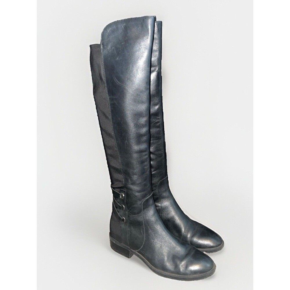 Vince Camuto VC-Pauletta Black Leather Knee High Boots Womens Sz 5M Lace Back